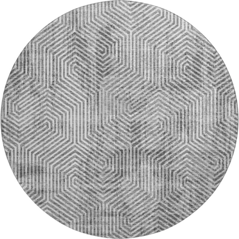 Premium Machine Washable Prisco Silver Rug, Round 8'