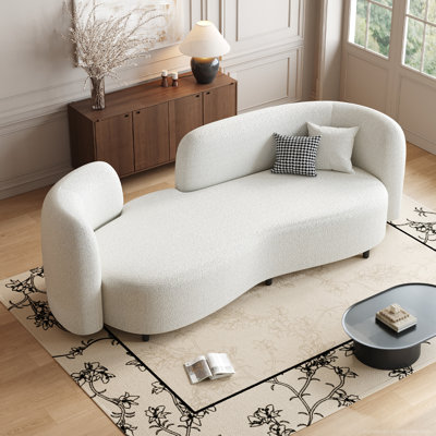 Premium Lambskin Curved Sofa - 68" Solid Wood Frame For Living Room, Bedroom, Office, Beauty Salon