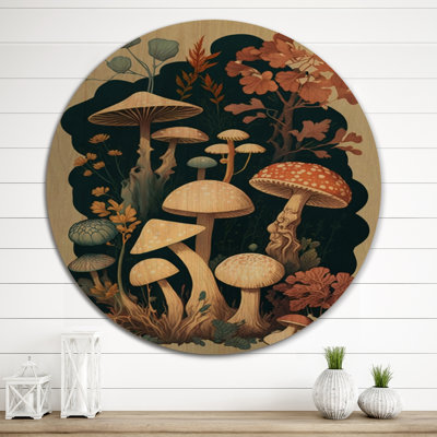 Champignons rétro Amanita Muscaria I - paysage boisé, art mural - bois de pin naturel