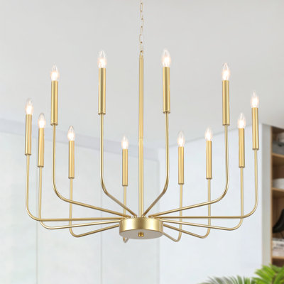 Tirath 12-Light 32" Dimmable Large Kitchen Island Classic Farmhouse Rustic Candle Chandelier