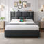 Ottoman Bed Frame with Hydraulic Lift-Up Storage, Charging Station and Height-Adjustable Headboard, Modern Linen Upholstered Bed with Under-Bed Storage Space-816788723-816788721