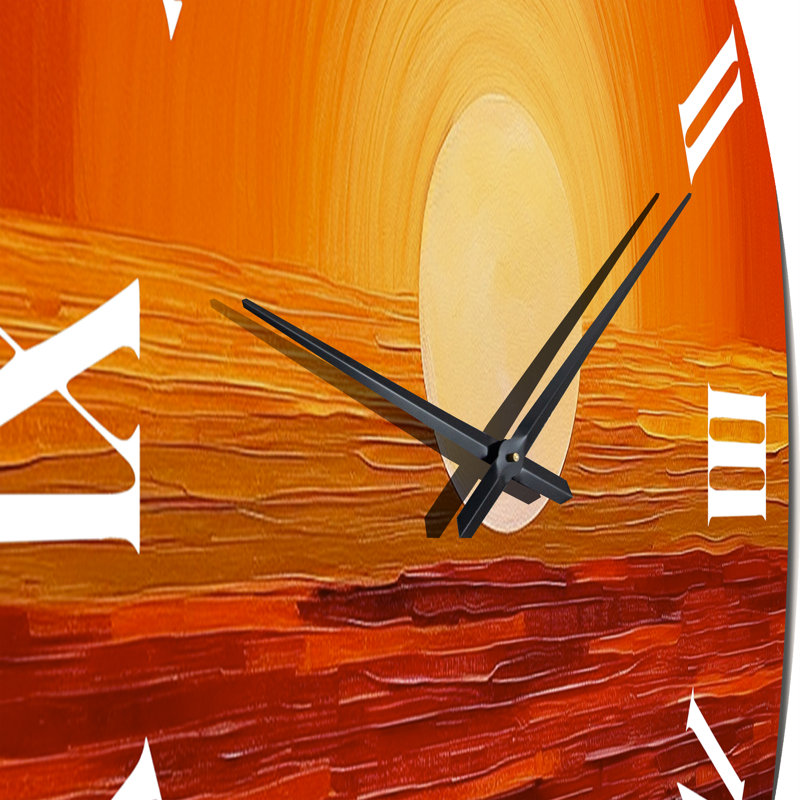 Horloge murale orange, jaune, doré, coucher de soleil III, Moyenne