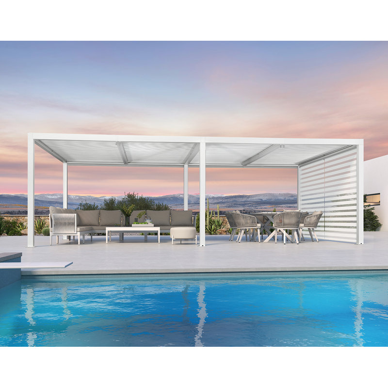 Pergola en aluminium avec abat-jour roulant, 1 côté court