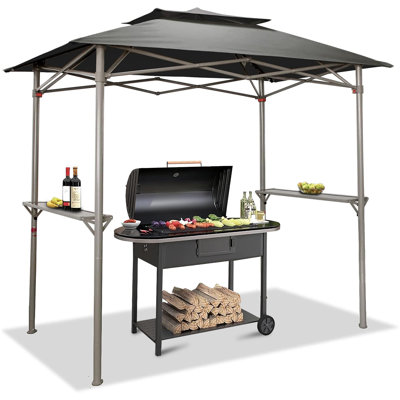 Pavillon de jardin 8x5 Crown Shades - Auvent escamotable pour barbecue et patio - Couvre-abri facile d'extérieur avec dessus ventilé à deux niveaux et 2 tablettes latérales