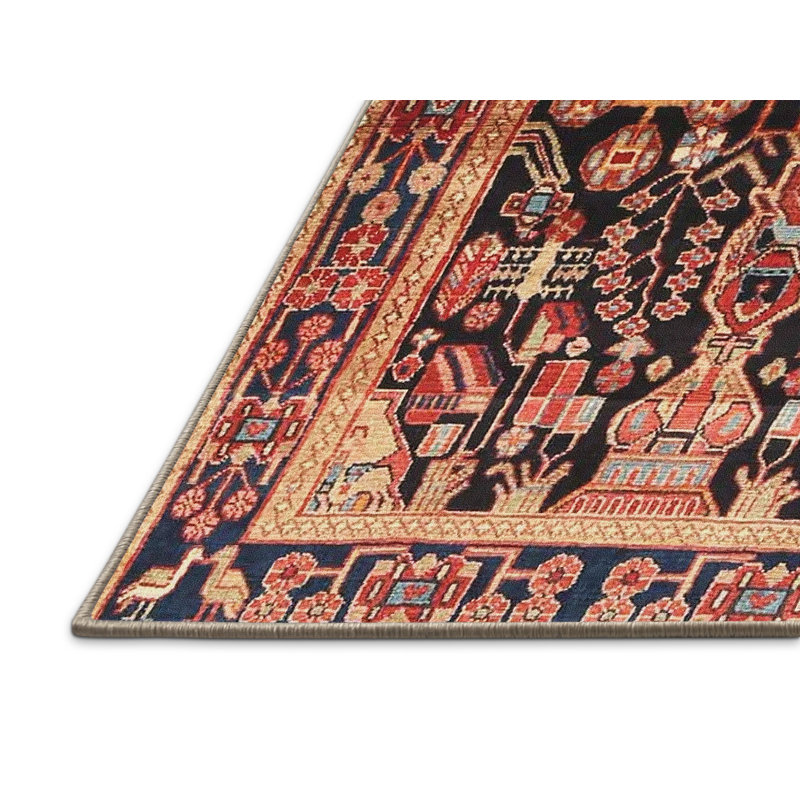 Tapis traditionnel noir / rouge, Rectangle 3 pi x 5 pi