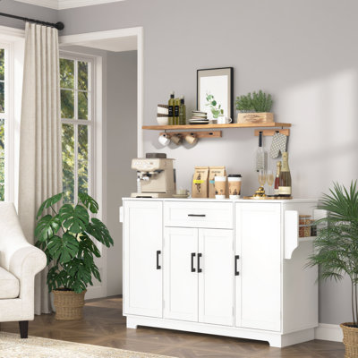 54.3 Inch Sideboard Buffet Cabinet, U_STYLE Kitchen Storage Cabinet With 4 Doors 1 Drawer, Melamine MDF Buffet Server Cabinet With Adjustable Shelves, Aluminum Alloy Handle, Side Shelves & Hanging Rod For Dining Room