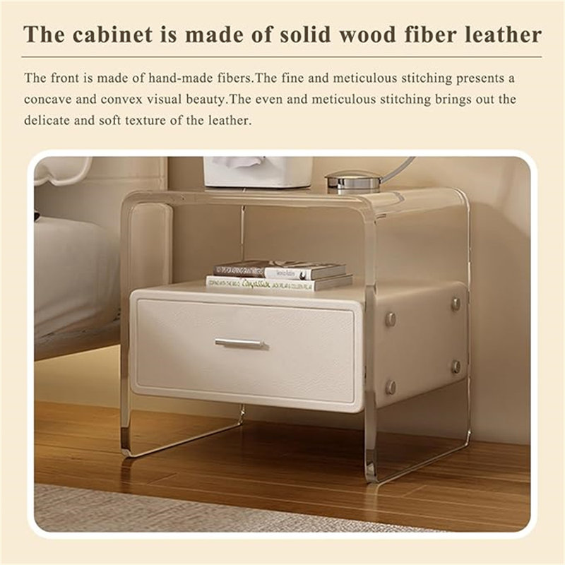 Table de chevet moderne en bois acrylique, design transparent, design d'apparence minimaliste, armoire de rangement, chambre à coucher moderne, acrylique élégant, convient à la chambre à coucher