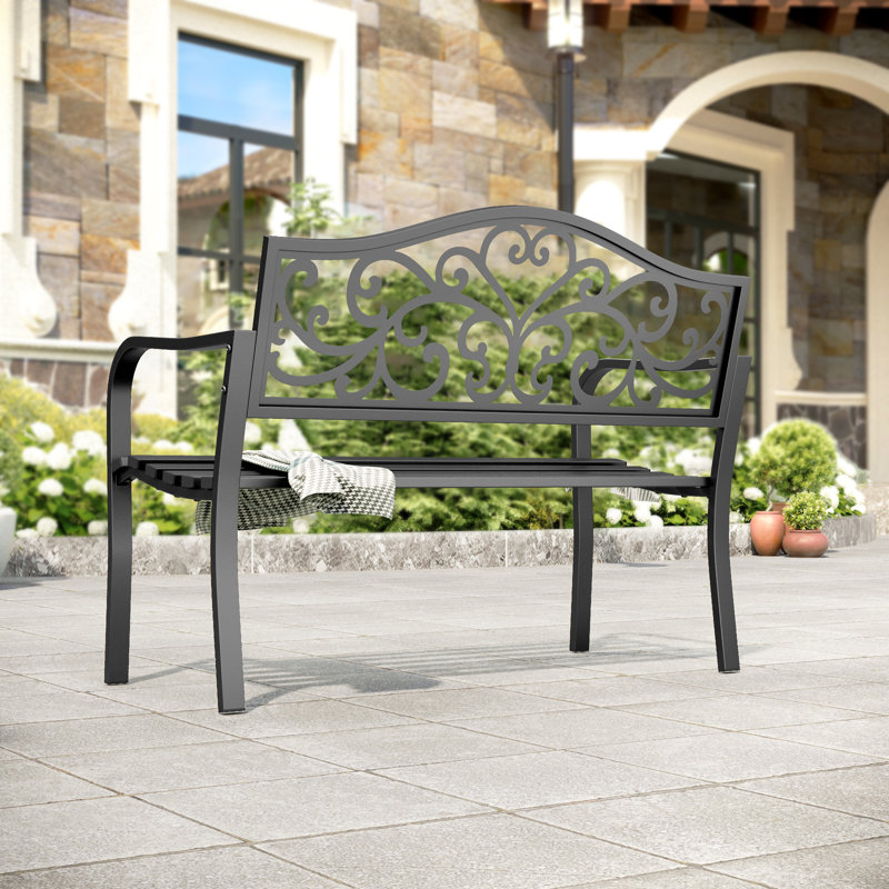 43.7''L Powder Coated Steel Outdoor Bench