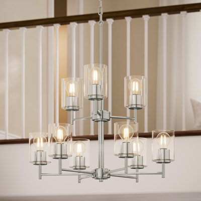 Replay Collection 9-Light Polished Nickel Chandelier with Clear Glass Shades
