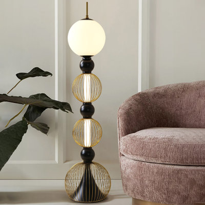 Métaux noirs + lampes sur pied de forme libre en verre