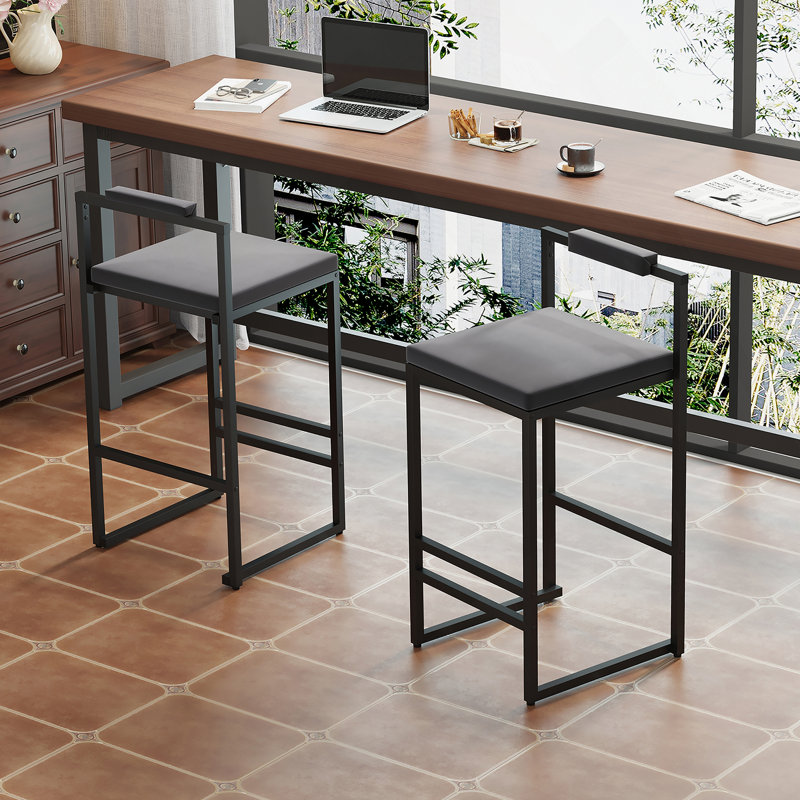 Tabourets de bar rembourrés de velours à hauteur de comptoir pour îlot de cuisine, ensemble de 2 chaises de salle à manger modernes avec repose-pieds et dossier (noir et gris)