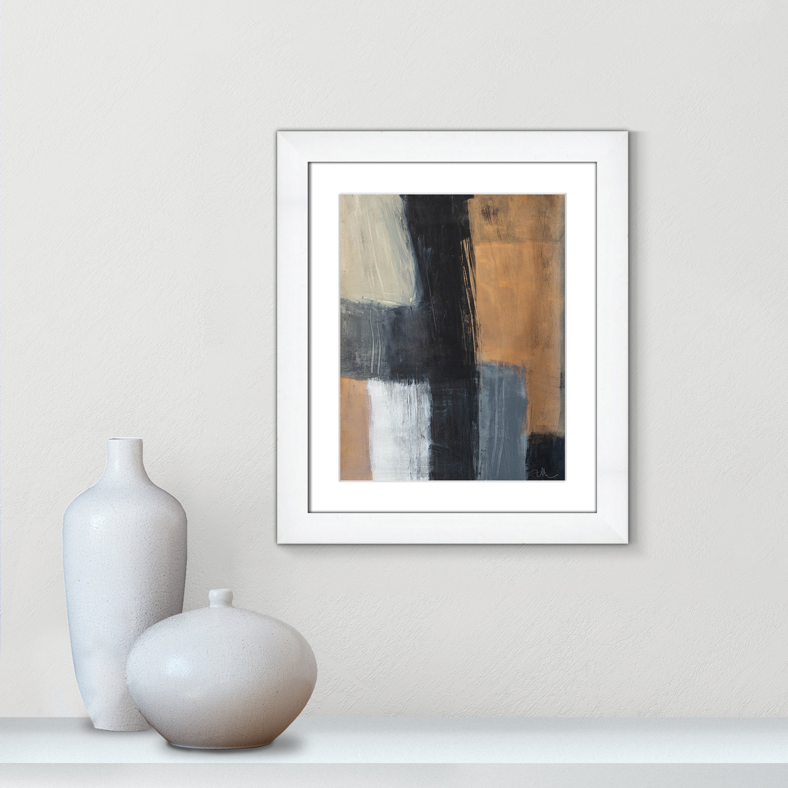 Calderon "Metallic Slate II" Print, 20.5" H x 17.5" W x 1.25" D, White Cube Frame Matted