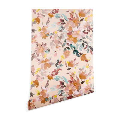 Papier peint rose pâle et fantaisiste à motif floral d'oléandre Ninola Design Botanic Retreat