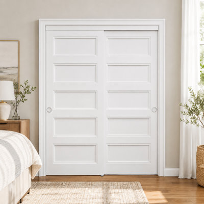 72" x 80" Height 5 Panel Classic Style Interior Sliding Closet Door Solid Core Hardware kit Handles Including