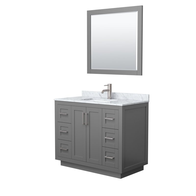 Miranda 42" Freestanding Single Bathroom Vanity with Marble Top with 34" Mirror, Dark Gray, Brushed Nickel