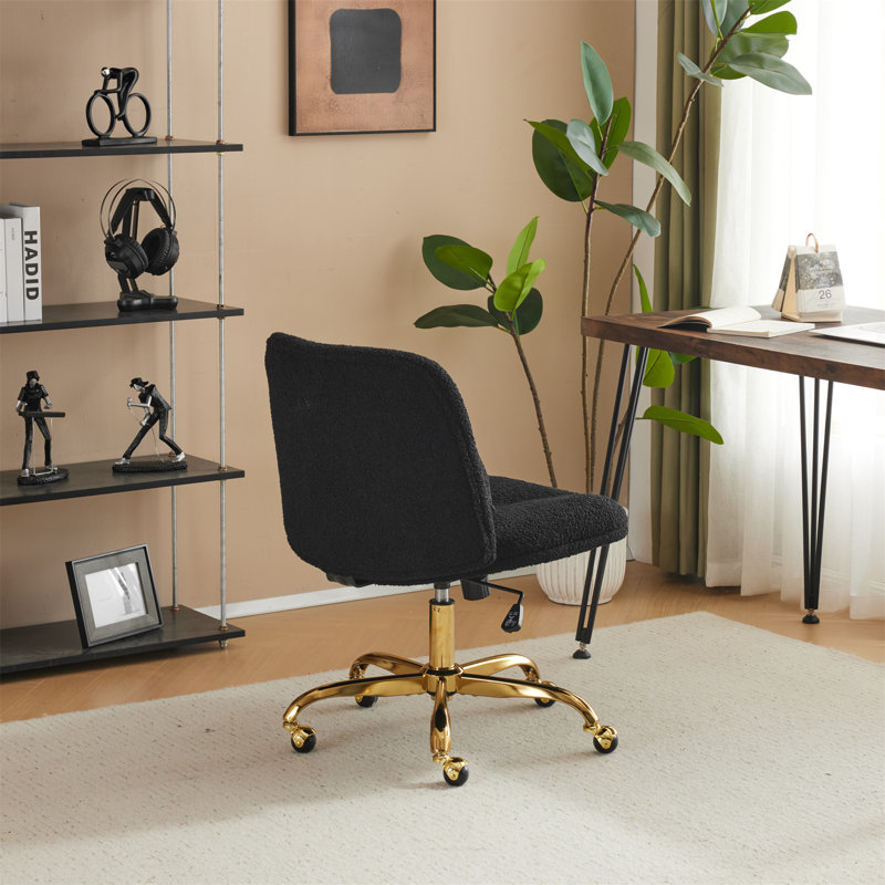 Faux Sherpa Task Office Chair Makeup chair, Black