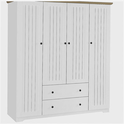 Armoire penderie 4 portes avec 2 tiroirs, blanc