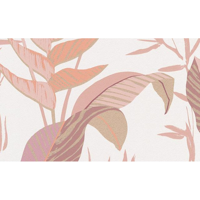 Papier peint texturé floral, Rose / brun / blanc