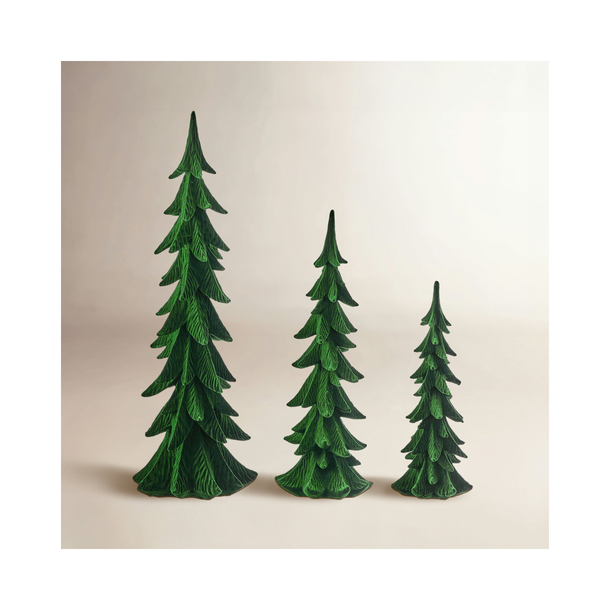 10-17.75" Resin Flocked Tree Set of 3, Green