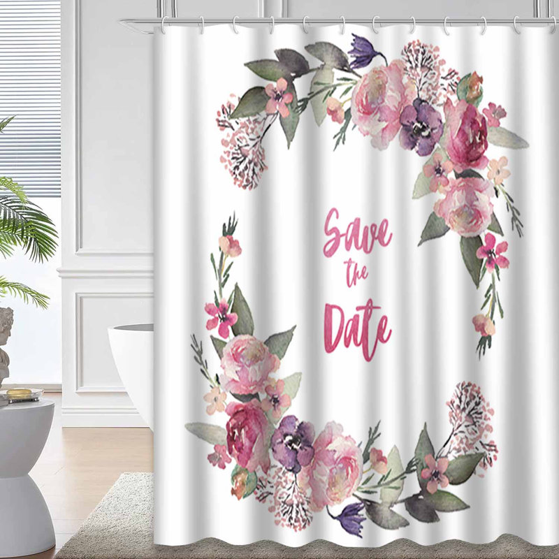 Rideau de douche imperméable avec 12 crochets romantique, L 72 po x l 78 po
