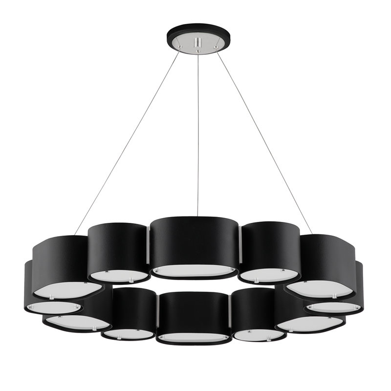 Opal 12 Light Chandelier, Soft Black With Stainless Steel, Black