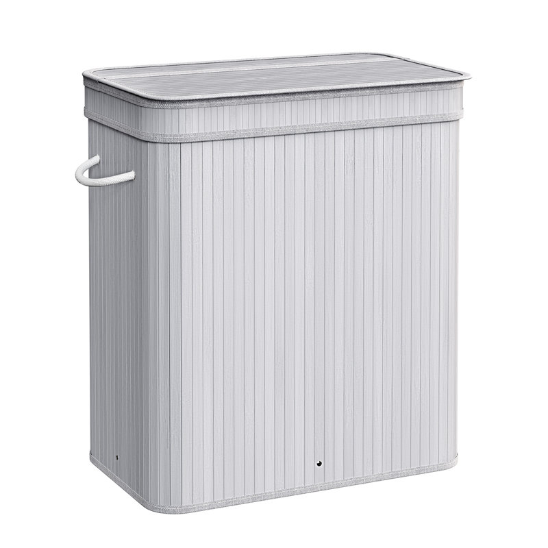 Bamboo Laundry Hamper with Handles, Grey