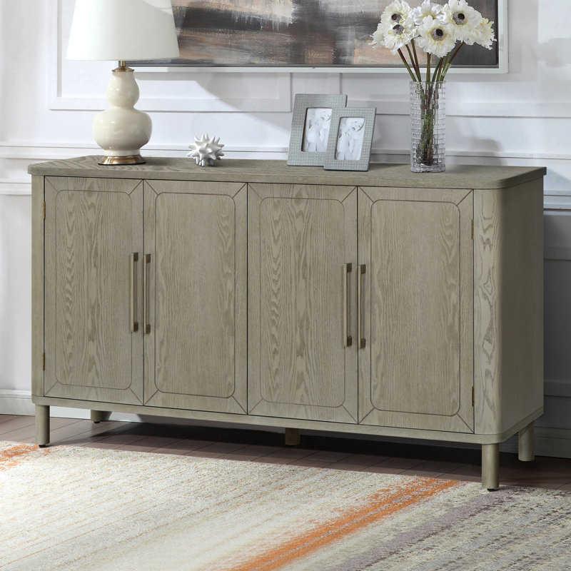 Armoire 60 po à quatre portes arrondies à quatre portes de couleur grise avec finition peinte brillante pour comptoir incurvé
