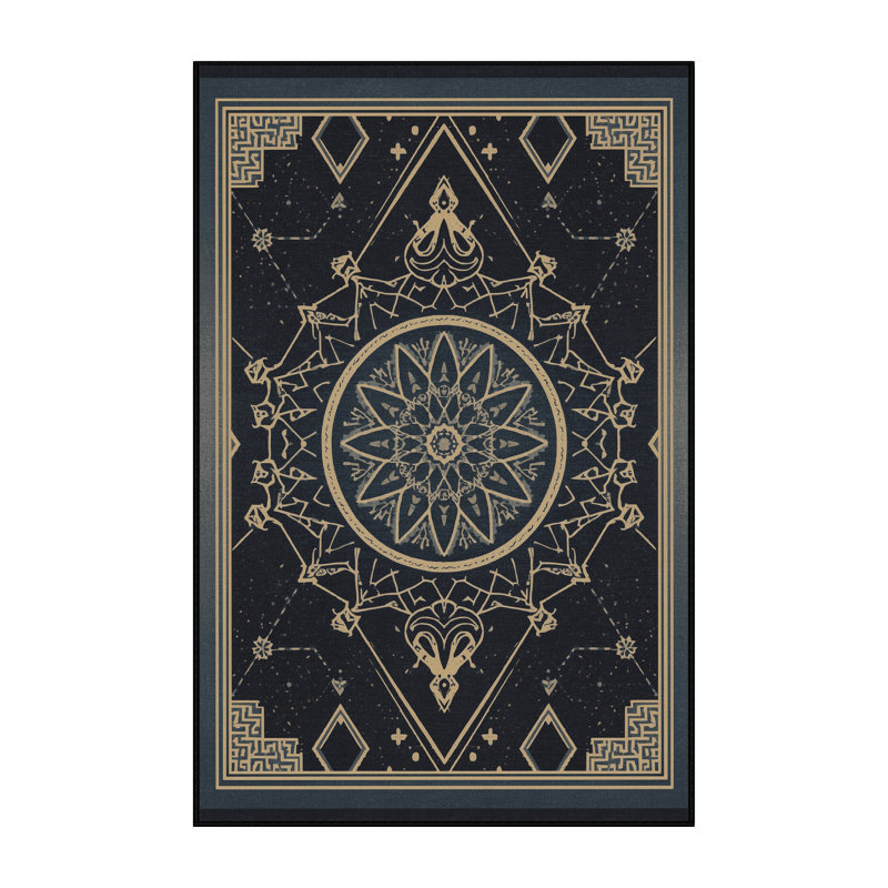 Tapis noir lavable à la machine à motif géométrique Pavle, 2x4
