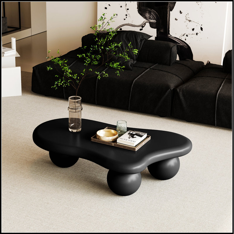 Table basse de 40 pouces en forme de nuage avec 3 pieds sphériques pour le salon, noir, ajoute élégance artistique et stabilité