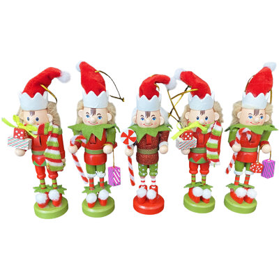 5" Elf Nutcracker Ornaments, Set of 5