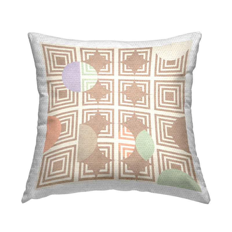 Coussin d'extérieur à motif géométrique moderne à motif géométrique beige carrés superposés par Daphne Polselli