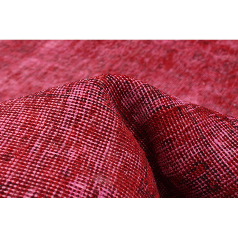 Tapis rouge foncé en laine noué à la main de conception unique 9 pi x 12 pi 7 po Elea