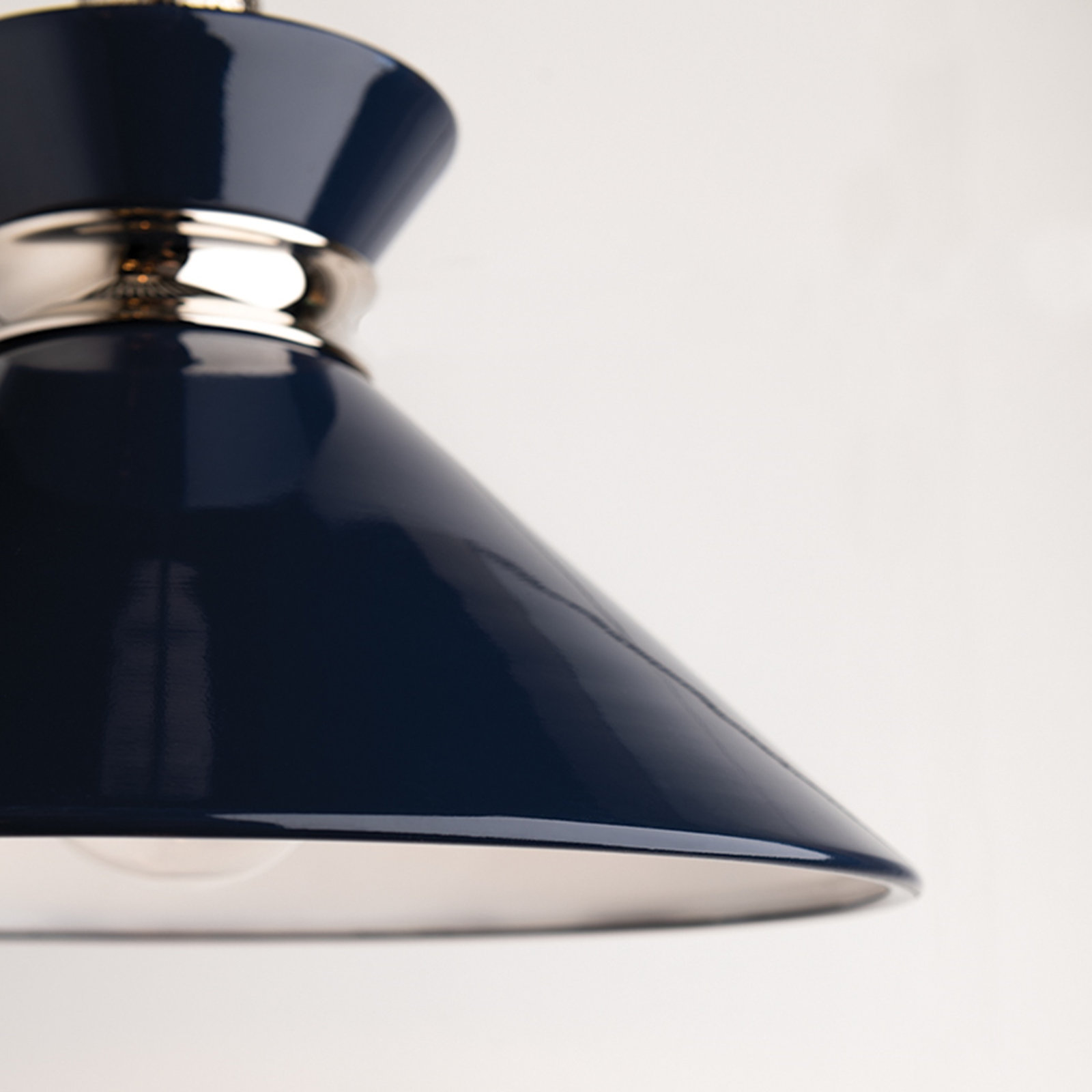 Corby Single Light Metal Pendant, Polished Nickel, Navy, 13.25" H x 14" W x 14" D
