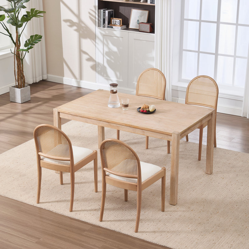 Chaises de salle à manger rembourrées en lin avec dossier, Naturel, Beige