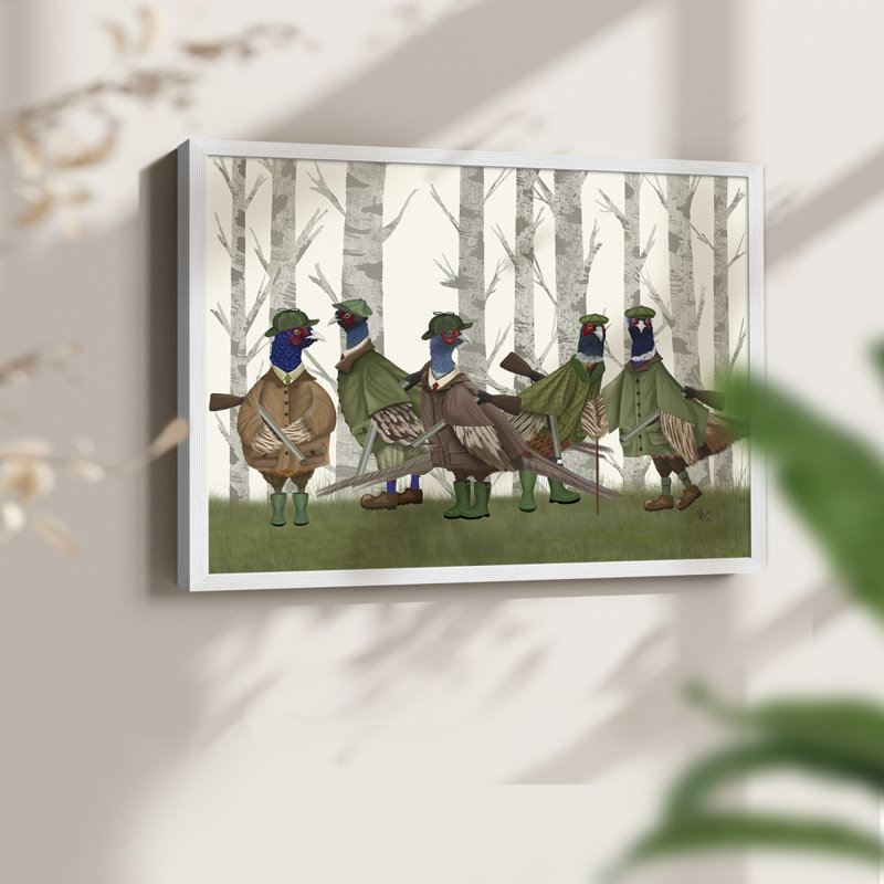 Pheasant Shooting Party Group 3 -Framed Print - Restickable, 16" H x 20" W, White