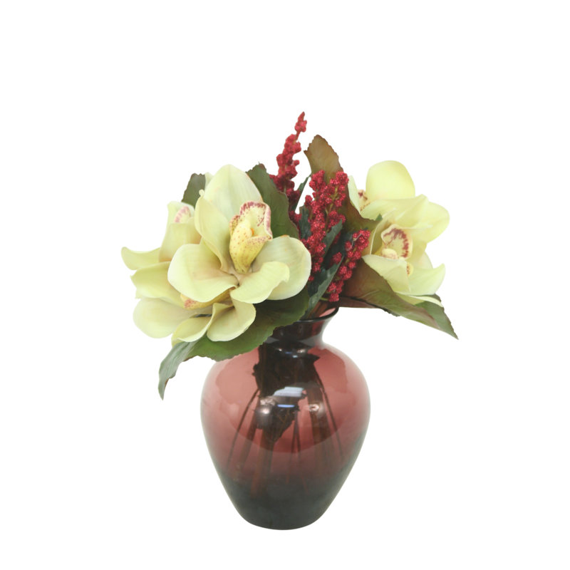 Cymbidium Orchids in Violet Vase