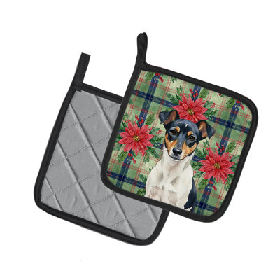 Paire de supports à casseroles tricolores Rat Terrier Christmas Poinsettas