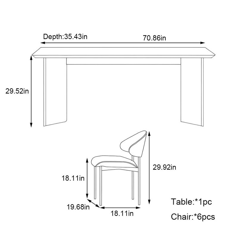 Ensemble de table de salle à manger Modern, H 29,52 po x L 70,86 po x l 35,43 po