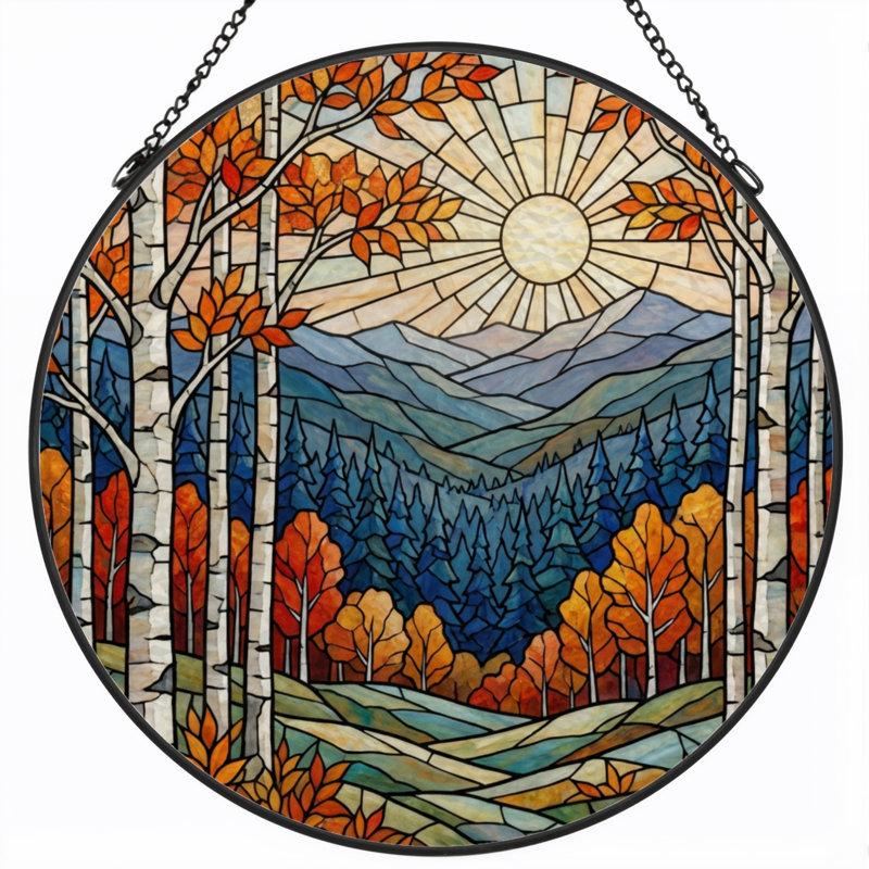 Panneau de vitrail 12 "H Autumn Landscape, H 12 po x l 12 po 