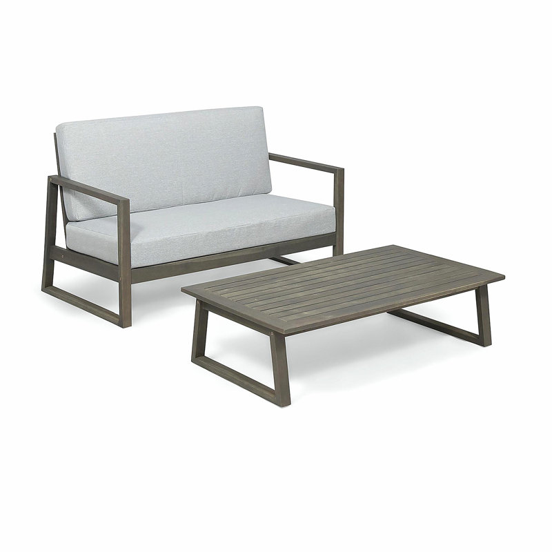 Causeuse et table basse Belge, Coussin blanc / structure naturelle
