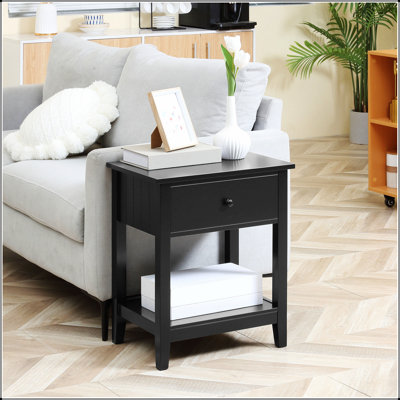 Table de bout, table d'appoint à 2 niveaux avec tiroir et tablette de rangement, table d'appoint moderne