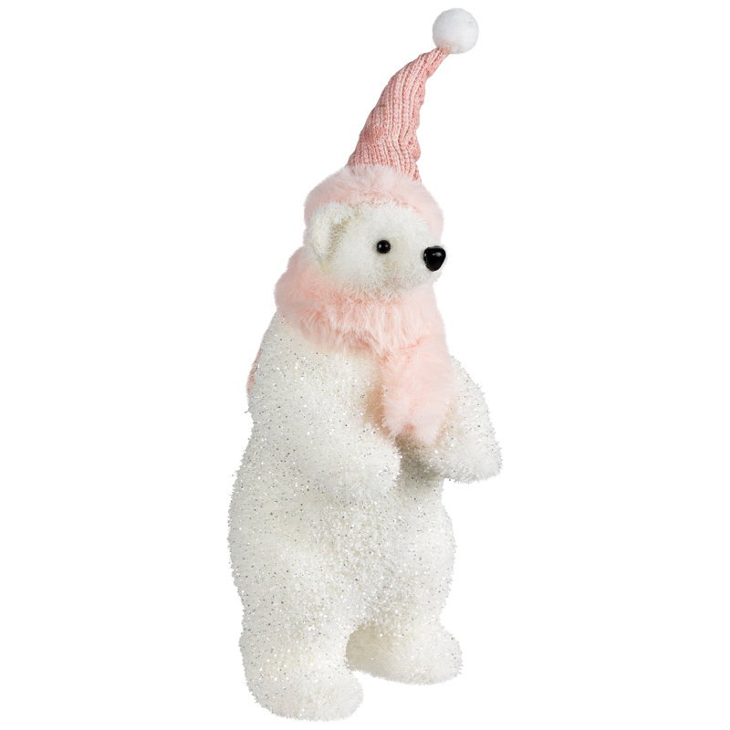 Figurine de Noël ours polaire scintillant avec chapeau d'hiver