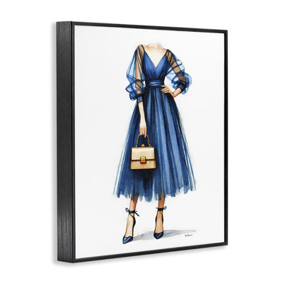 «Glam Blue Fashion Gown», art de la giclée encadrée par Amanda Greenwood