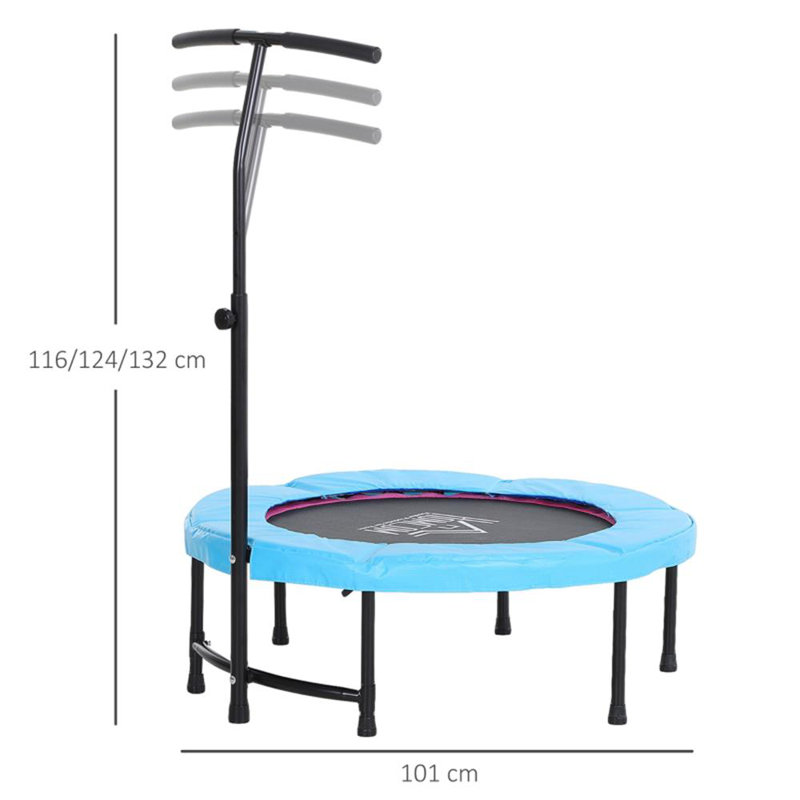 40" Fitness Trampoline With Adjustable Handle Bar, Indoor Rebounder Exercise Jumper For Adults & Teens, Blue