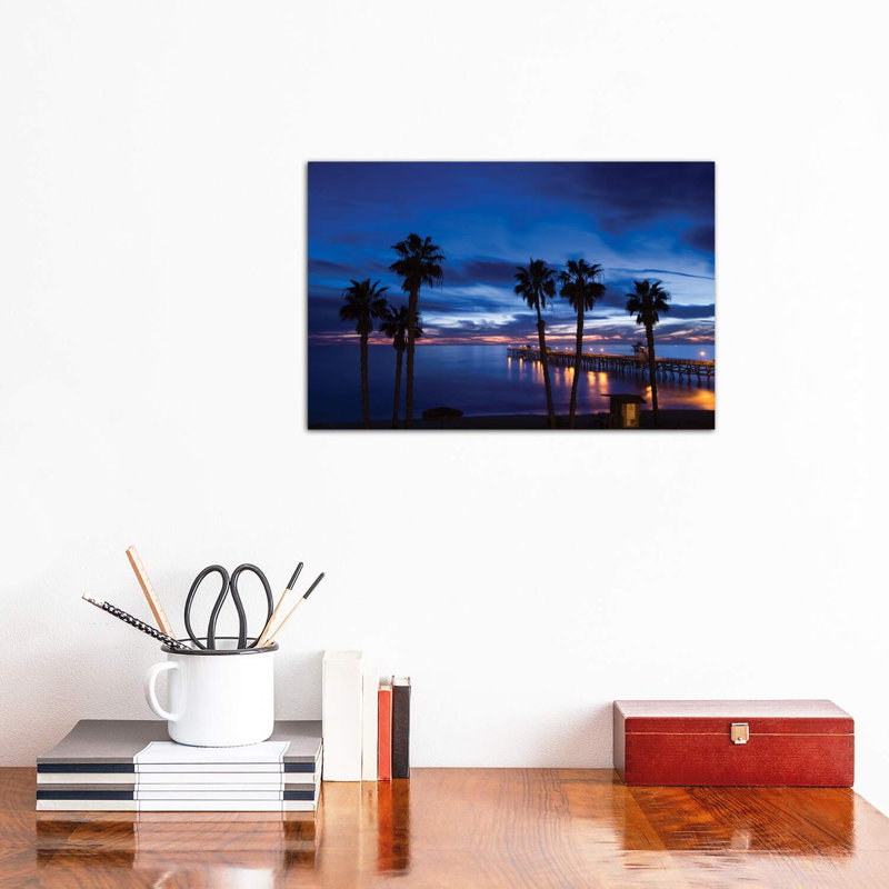 Silhouette Of Palm Trees On The Beach, San Clemente, Orange County, California, USA - Wrapped Canvas Print