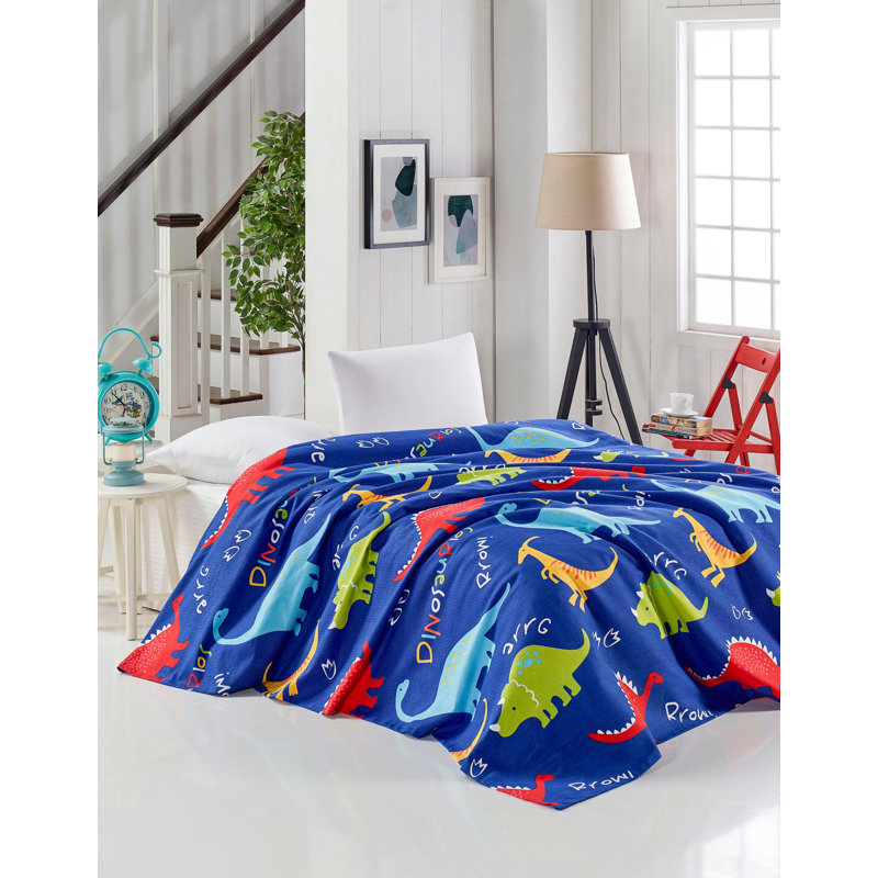 Kingery Cotton Animal Print Bedspread, 240 x 220 cm Bedspread, Blue