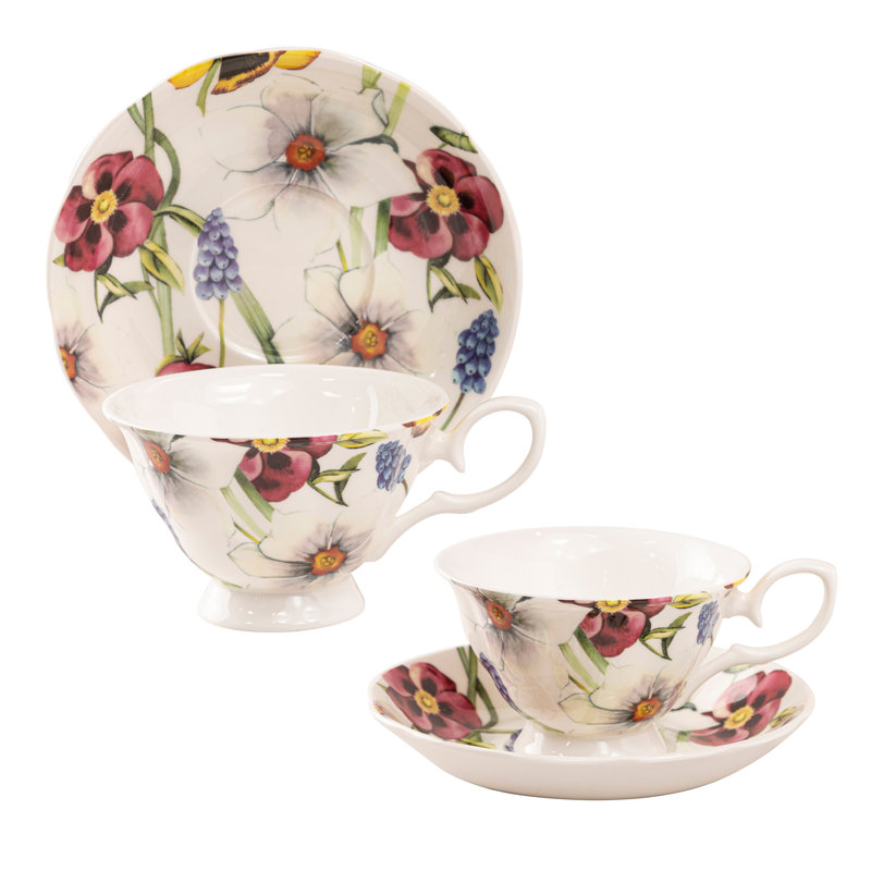 Brundage Bone China Teacup, Red Pansy