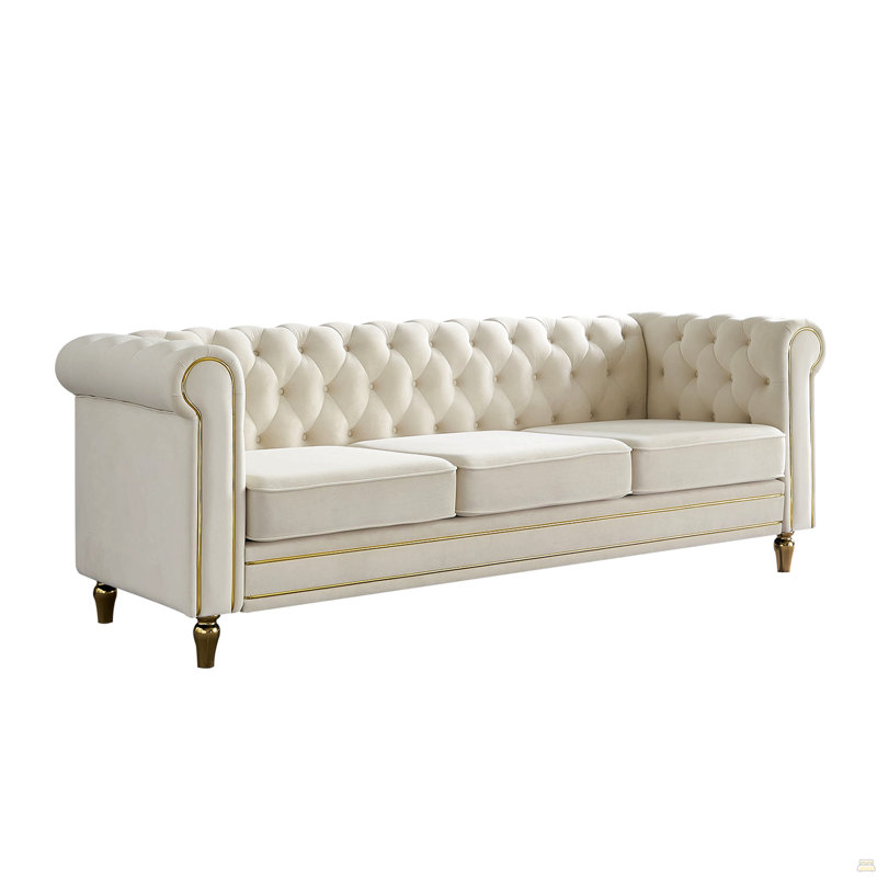 Canapé Chesterfield en velours 84,65 po, Beige