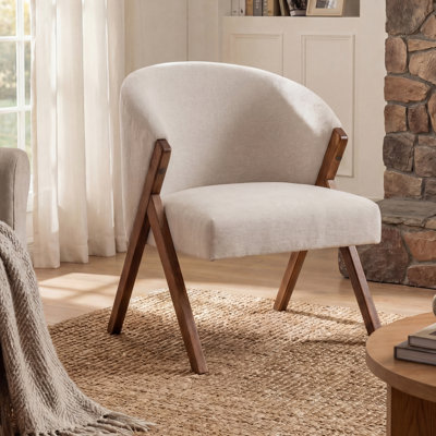 Modern Velvet Fabric Accent Chairs With Solid Wood Frame, Upholstered Chairs For Living Room Or Reading Corner Beige