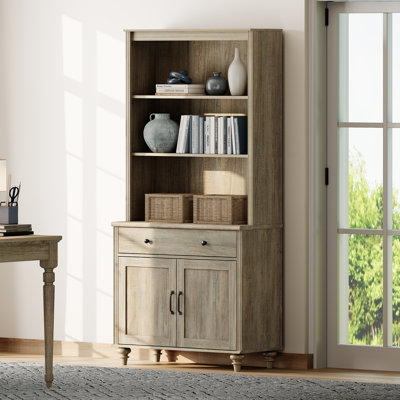 Scarlett Pantry Cabinets, Farmhouse Sideboard Credenza Cabinet With Bar Hutch For Dining Room, Modern Buffet Cabinet, Large Storage Cabinet With Wood Doors And 5 Tier Shelve, Wash Grey